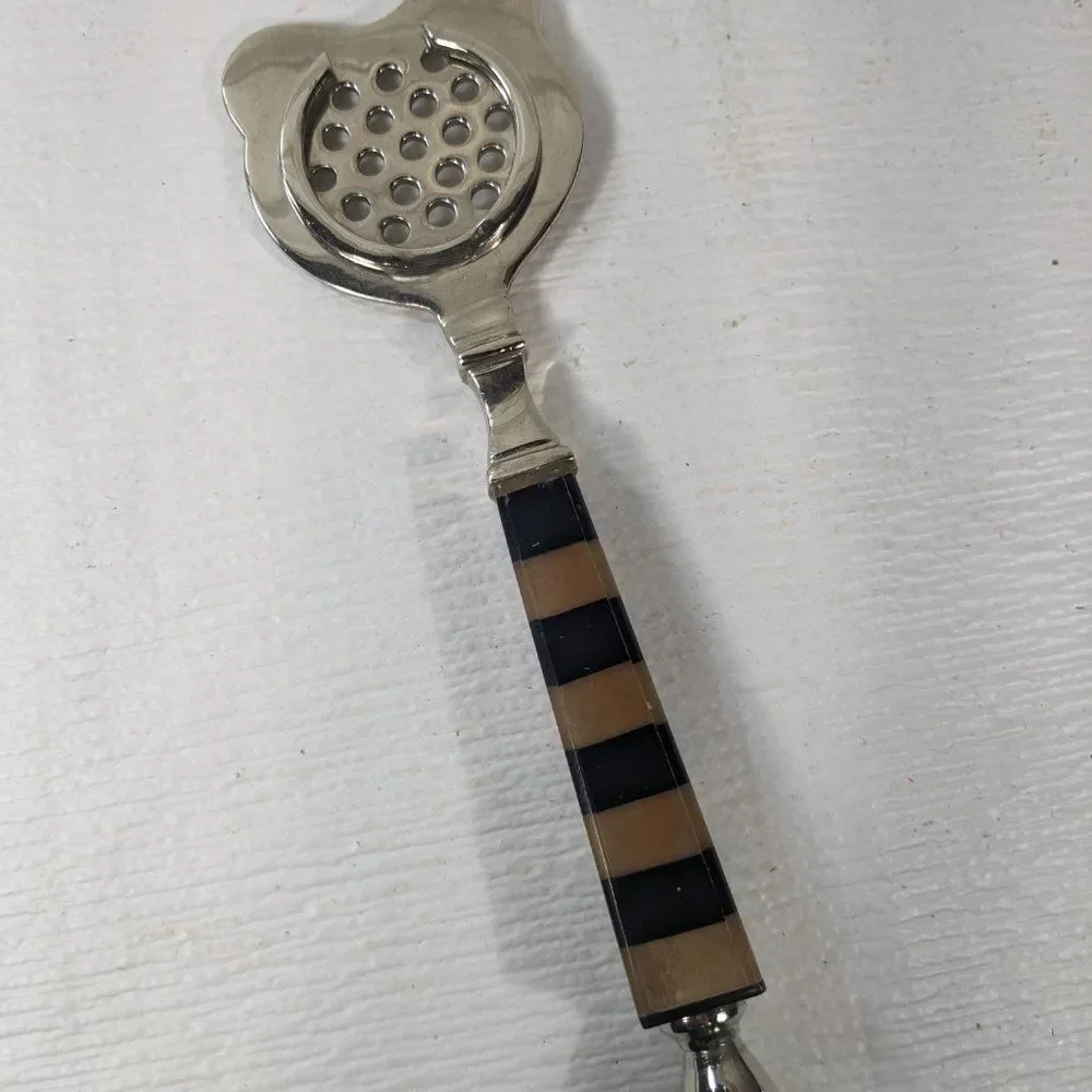 Cocktail strainer Bar Tool Plastic Lucite Handle Brown Black Stripe MCM Modern‎